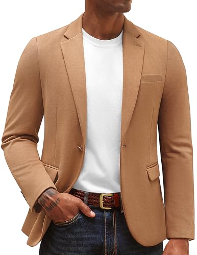 PJ PAUL JONES Sakko Herren Regular Fit Jersey Blazer Modern Sportlich Freizeit für Hochzeit Anzugjacke, Braun, L von PJ PAUL JONES