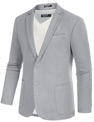 PJ PAUL JONES Sakko Herren Regular Fit Sportlich Freizeit Blazer 2 Knöpfe Anzugjacke für Business (Hellgrau, M) von PJ PAUL JONES
