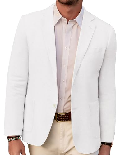 PJ PAUL JONES Sakko Herren Sommer Leicht Leinen Sportlich Regular Fit Freizeit Blazer (Weiß, L) von PJ PAUL JONES