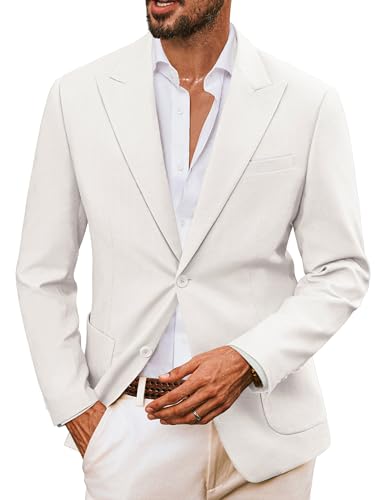 PJ PAUL JONES Sakko Leinen Herren Business Regular Fit Freizeit Sommer Sportlich Hochzeit Formelle 2 Knöpfe Blazer Anzugjacke, XXL, Weiß von PJ PAUL JONES