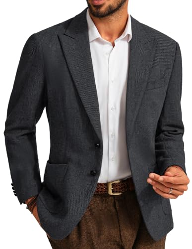 PJ PAUL JONES Sakko Tweed Herren Regular Fit Klassisch Wolle Blazer Jackett Business Anzugjacke (Dunkelgrau, XXL) von PJ PAUL JONES