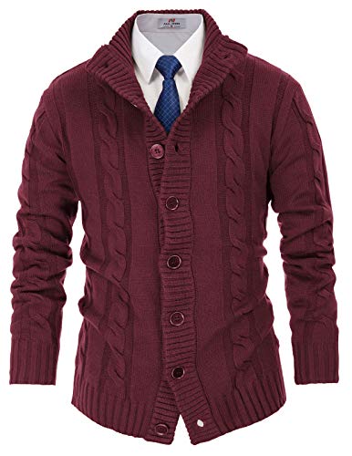 PJ PAUL JONES Strickjacke Herren Cardigan Langarm Zopfmuster Strickpullover Mit Schalkragen (Weinrot, S) von PJ PAUL JONES