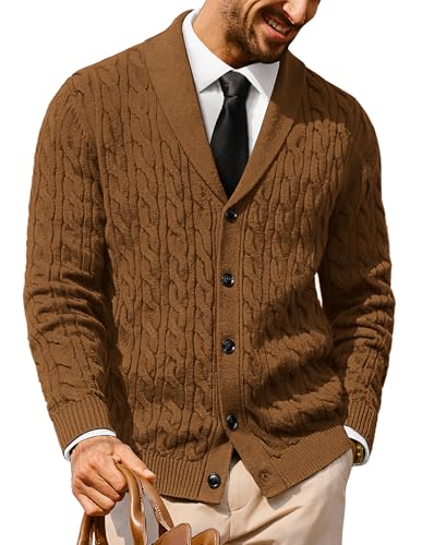 PJ PAUL JONES Strickjacke Herren Knopfleiste Grobstrick Cardigan mit Schalkragen Rotes Kamel XXL von PJ PAUL JONES