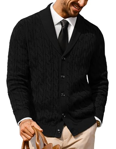 PJ PAUL JONES Strickjacke Herren Knopfleiste Grobstrick Cardigan mit Schalkragen Schwarz XL von PJ PAUL JONES