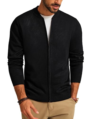 PJ PAUL JONES Strickjacke Herren Langarm Gestrickt Cardigan mit Reißverschluss und Stehkragen Sweatjacke Schwarz, S von PJ PAUL JONES