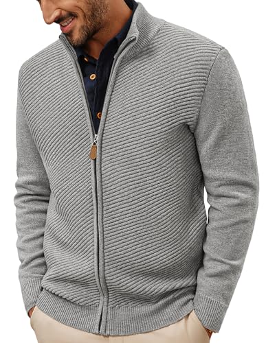 PJ PAUL JONES Strickjacke Herren Pullover mit Reißverschluss und Stehkragen Winter Cardigan Sweater Grau M von PJ PAUL JONES