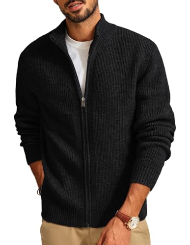 PJ PAUL JONES Strickjacke Herren Slim Fit Cardigan Langarm Freizeit Business Strickjacke mit Reißverschluss (Schwarz, XXL) von PJ PAUL JONES