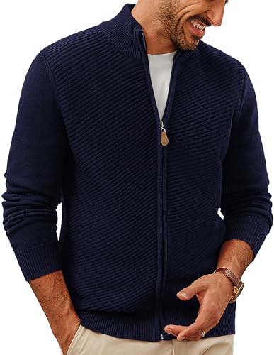PJ PAUL JONES Strickjacke Herren Warm Cardigan mit Reißverschluss und Stehkragen Full Zip Trachtenjacke Marineblau S von PJ PAUL JONES