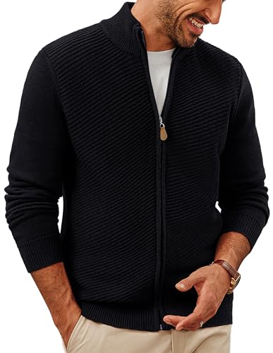 PJ PAUL JONES Strickjacke Herren Warm Cardigan mit Reißverschluss und Stehkragen Full Zip Trachtenjacke Schwarz S von PJ PAUL JONES