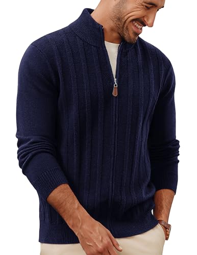 PJ PAUL JONES Strickjacke Herren Winter Warm ohne Kapuze Streifen Cardigan Slim Fit Marineblau M von PJ PAUL JONES