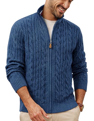 PJ PAUL JONES Strickjacke Herren mit Reissverschluss Stehkragen Cardigan Zopfmuster Indigo XXL von PJ PAUL JONES
