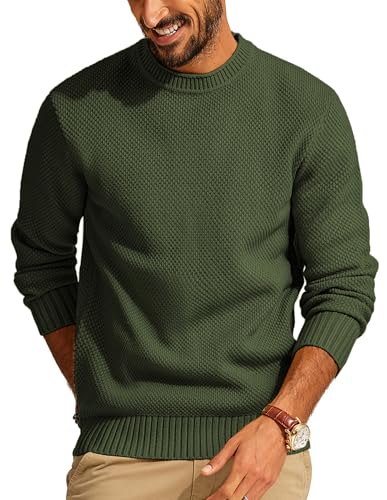 PJ PAUL JONES Strickpullover Herren Langarm Feinstrick Pullover Einfarbig Basic Texured Pullover (Armeegrün, M) von PJ PAUL JONES