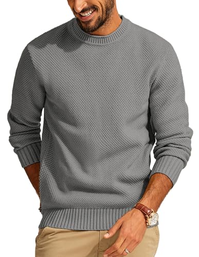PJ PAUL JONES Strickpullover Herren Langarm Feinstrick Pullover Einfarbig Basic Texured Pullover (Hellgrau, M) von PJ PAUL JONES