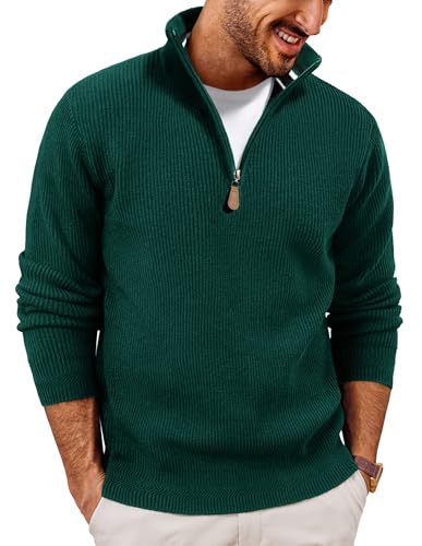 PJ PAUL JONES Strickpullover Herren V Ausschnitt Arbeitspullover mit Reissverschluss Troyer Herren L Grün von PJ PAUL JONES