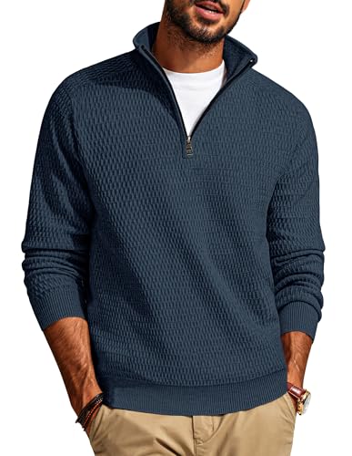 Strickpullover Herren V Ausschnitt Troyer Half Zip Pullover Stehkragen Königsblau L von PJ PAUL JONES