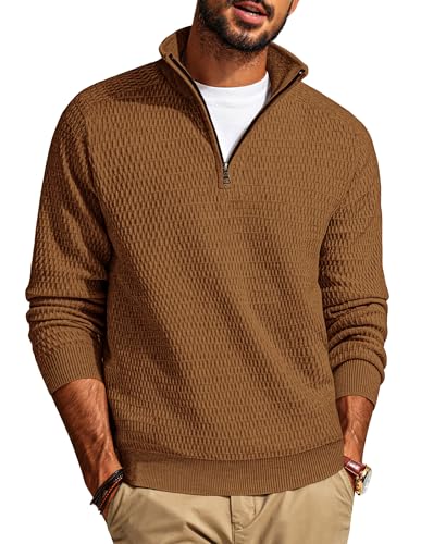 PJ PAUL JONES Strickpullover Herren V Ausschnitt Troyer mit Reißverschluss Stehkragen Pullover Braun XXL von PJ PAUL JONES