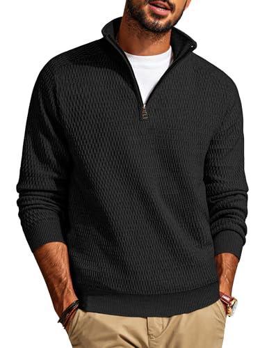 PJ PAUL JONES Strickpullover Herren V Ausschnitt Troyer mit Reißverschluss Stehkragen Pullover Schwarz S von PJ PAUL JONES