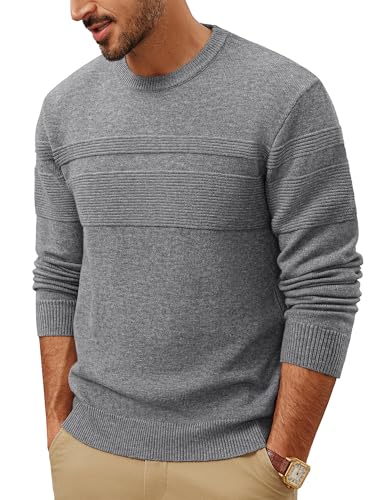 PJ PAUL JONES Strickpullover Herren mit Rundhalsausschnitt Feinstrick Pullover Einfarbig Dunkelgrau L von PJ PAUL JONES