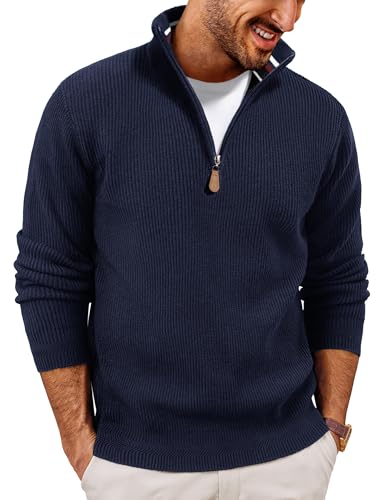 PJ PAUL JONES Sweater Herren V Ausschnitt Arbeitspullover mit Reissverschluss Troyer Pullover S Marineblau von PJ PAUL JONES