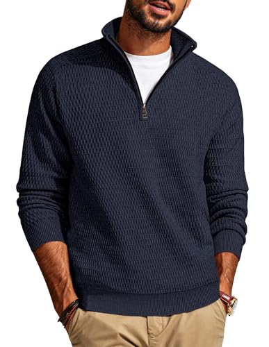 PJ PAUL JONES Troyer Herren Strickpullover mit Reissverschluss Winter Pullover V Ausschnitt Dunkelblau S von PJ PAUL JONES