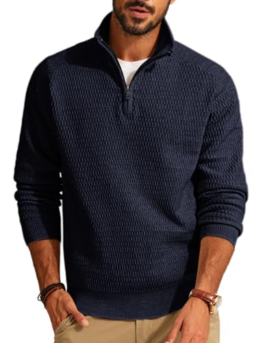PJ PAUL JONES Troyer Pullover Herren mit Reissverschluss und Stehkragen Strickpullover Arbeitspullover Dunkelblau XXL von PJ PAUL JONES