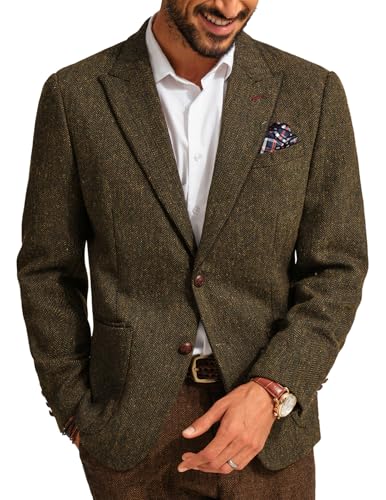 PJ PAUL JONES Tweed Sakko Herren Regular Fit Klassisch Wolle Blazer Modern Freizeit Anzugjacke (Braun, M) von PJ PAUL JONES