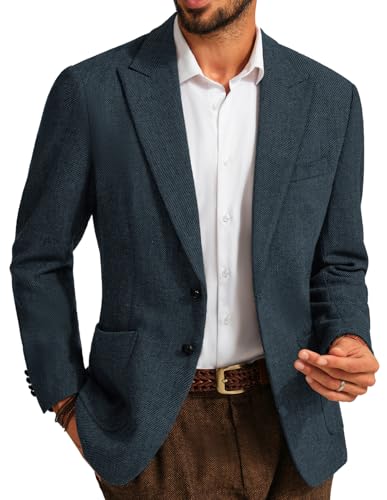 PJ PAUL JONES Tweed Sakko Herren Regular Fit Klassisch Wolle Blazer Modern Freizeit Anzugjacke (Marineblau, M) von PJ PAUL JONES