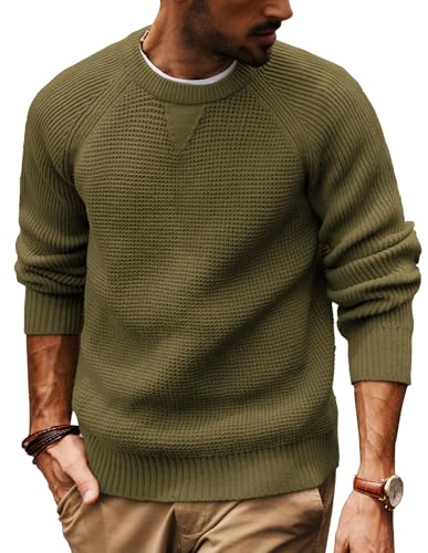 PJ PAUL JONES Winter Pullover Herren Rundhalsausschnitt mit Waffel Strickpullover Sweater M Dunkelgrün von PJ PAUL JONES