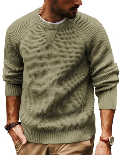 PJ PAUL JONES Winter Pullover Herren Rundhalsausschnitt mit Waffel Strickpullover Sweater M Hellgrün von PJ PAUL JONES