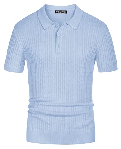 PJ Paul Jones Herren-Poloshirt mit Zopfmuster, gestrickt, leicht, Golf-T-Shirt, Blau, XL von PJ PAUL JONES