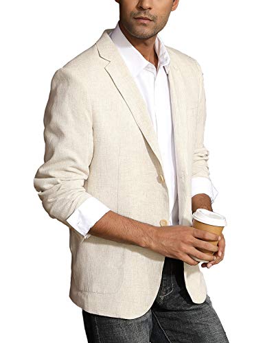 PJ PAUL JONES Herren Slim Fit Leichte Leinenjacke Tailored Blazer Sport Mantel, A-Khaki, L von PJ PAUL JONES