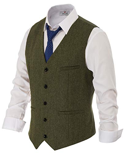 Paul Jones Herren Britische Fischgrätenmuster, Tweed-Weste aus Premium Wolle, armee-grün, 4X-Large von PJ PAUL JONES