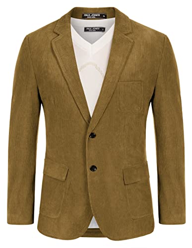 Paul Jones Herren Casual Cord Blazer Jacke Slim Fit Zwei-Knopf-Sportmantel, Senfgelbe Tasche, XL von PJ PAUL JONES