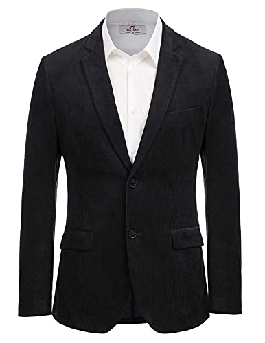Paul Jones Herren Casual Cord Blazer Jacke Slim Fit Zwei-Knopf Sport Mantel, Schwarz, XL von PJ PAUL JONES