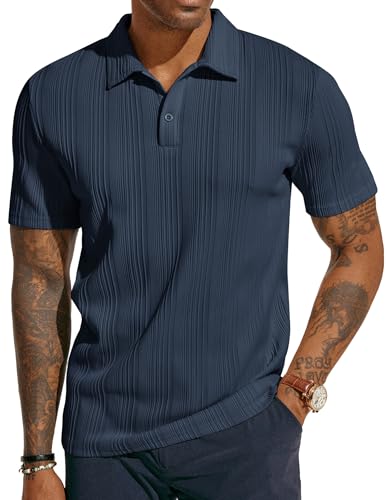 Poloshirt Herren Kurzarm Streifen Polo Shirt T-Shirts für Herren Dunkelblau XXL von PJ PAUL JONES