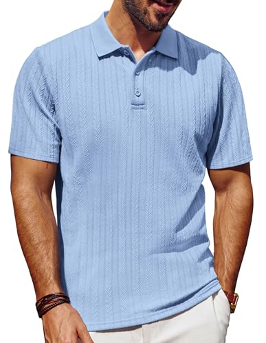 Poloshirt Herren Kurzarm Tshirt Herren Strick Polo Sommer T Shirt Hell Blau S von PJ PAUL JONES