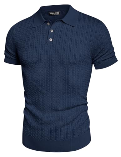 Poloshirts für Herren Lässiger Kurzarm Strick Polohemd T-Shirt mit Hohlstruktur Dunkelblau L von PJ PAUL JONES