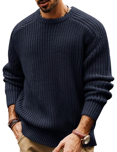 Pullover Herren Strickpullover mit Rundhals Pulli Loose Fit Winterpullover Langarm Ruß M von PJ PAUL JONES