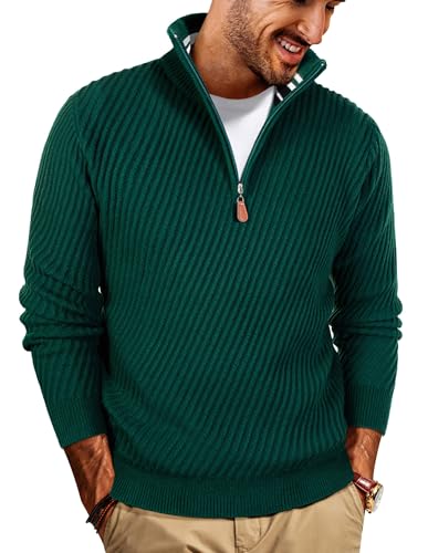 Pullover Herren mit Reißverschluss Troyer Pullover Winter Pulli V Ausschnitt Grün XXL von PJ PAUL JONES