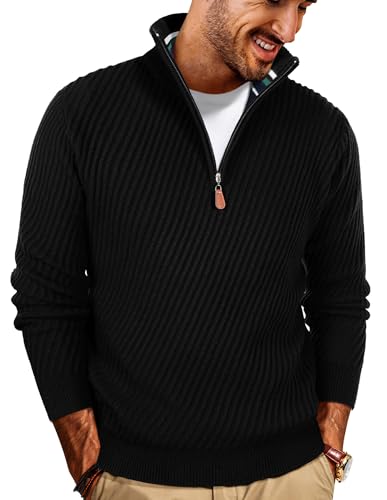 Pullover Herren mit Reißverschluss Troyer Pullover Winter Pulli V Ausschnitt Schwarz XL von PJ PAUL JONES