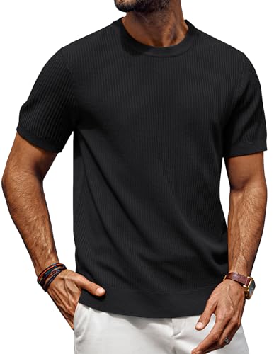 T Shirts Herren Sommer Kurzarm T-Shirts Basic Rundhals Strick T-Shirts Regular Fit Schwarz XL von PJ PAUL JONES
