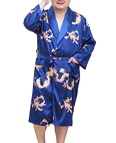 PJFCS Übergröße Leichte Kimono-Robe Für Herren Bedruckter Japanischer Stil Bademäntel Casual Offene Lange Strickjacke Mantel Oberbekleidung,Blau,4XL von PJFCS