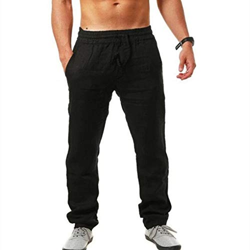 PJQQ Herren Jogginghose Tasche Sporthose Fitnesshose Trainingshose Hose Fitness-Trainingshose Casual-Sporthose einfarbig atmungsaktive Baumwolle und Leinen lose Freizeithose von PJQQ