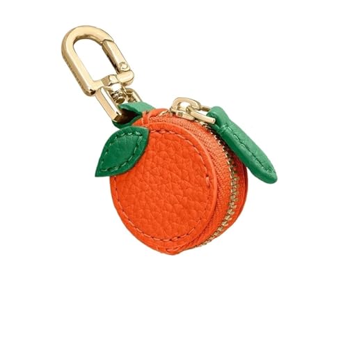 Mini süß Avocado-Pfirsich-Frucht-Charm-Anhänger, Brieftasche, Pu-Leder, Geldbörse, Kopfhörertasche, Mini-Tasche, Taschenanhänger for Mädchen Früchte in Form(Orange) von PJQUEKAIPJ