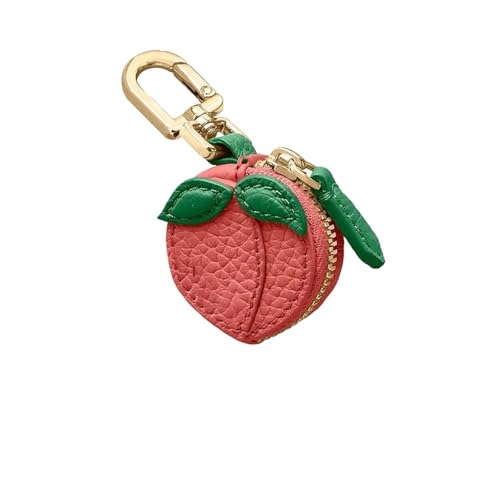 Mini süß Avocado-Pfirsich-Frucht-Charm-Anhänger, Brieftasche, Pu-Leder, Geldbörse, Kopfhörertasche, Mini-Tasche, Taschenanhänger for Mädchen Früchte in Form(Peach) von PJQUEKAIPJ