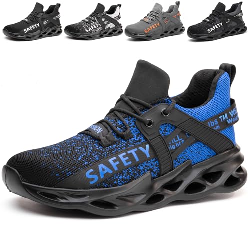 PJZHJI Arbeitsschuhe Herren Leicht Sicherheitsschuhe Sportlich Stahlkappenschuhe Atmungsaktiv Arbeitsschutzschuhe Schutzschuhe mit Stahlkappen 696 Blau 47 von PJZHJI