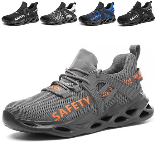 PJZHJI Arbeitsschuhe Herren Leicht Sicherheitsschuhe Sportlich Stahlkappenschuhe Atmungsaktiv Arbeitsschutzschuhe Schutzschuhe mit Stahlkappen 696 Dunkelgrau 47 von PJZHJI