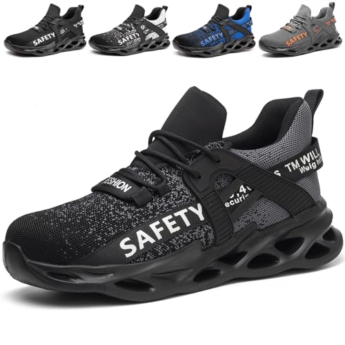 PJZHJI Arbeitsschuhe Herren Leicht Sicherheitsschuhe Sportlich Stahlkappenschuhe Atmungsaktiv Arbeitsschutzschuhe Schutzschuhe mit Stahlkappen 696 Grau 48 von PJZHJI