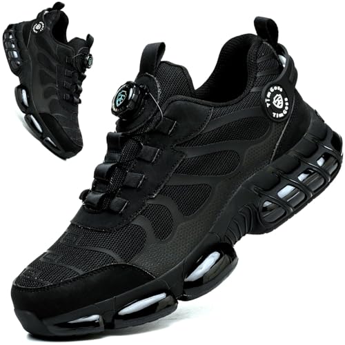 PJZHJI Sicherheitsschuhe Herren S3 Arbeitsschuhe Leicht Sportliche Stahlkappenschuhe Drehknopf Atmungsaktiv Schutzschuhe 4715 Black 41 von PJZHJI