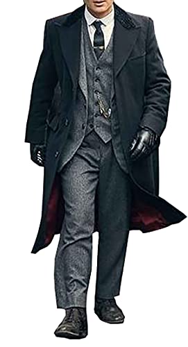 PJapparel Peaky Blinders Herren Trenchcoat Thomas Shelby, lange Wolle, Schwarz, Schwarz – Wolle., XXL von PJapparel